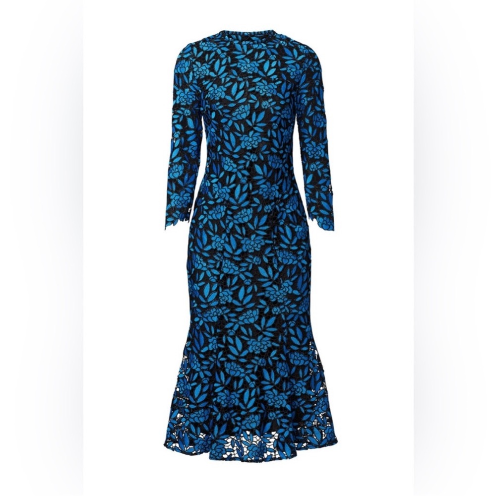 Shoshanna Blue Floral Lace Midi Dress